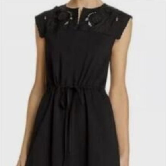 SEE BY CHLOE Cotton Yoke Step Hem Embroidery/Aplique Black KneeMid Dress XS $375 - Picture 5 of 15